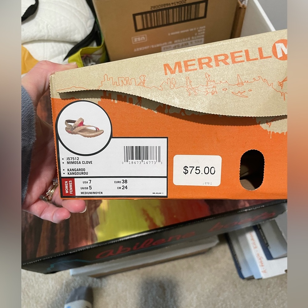 Merrell mimosa clove kangaroo tan leather hiking sandal size 7 - Picture 2 of 2